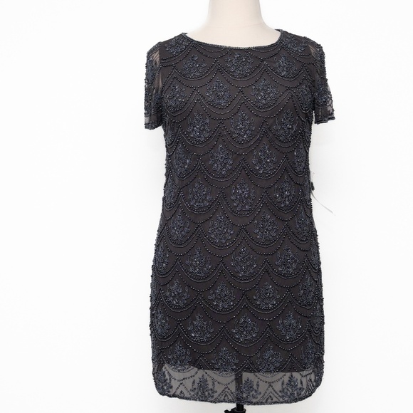 Pisaro Nights - Mini Beaded leaf Sheath Dress In Slate. - Picture 1 of 14